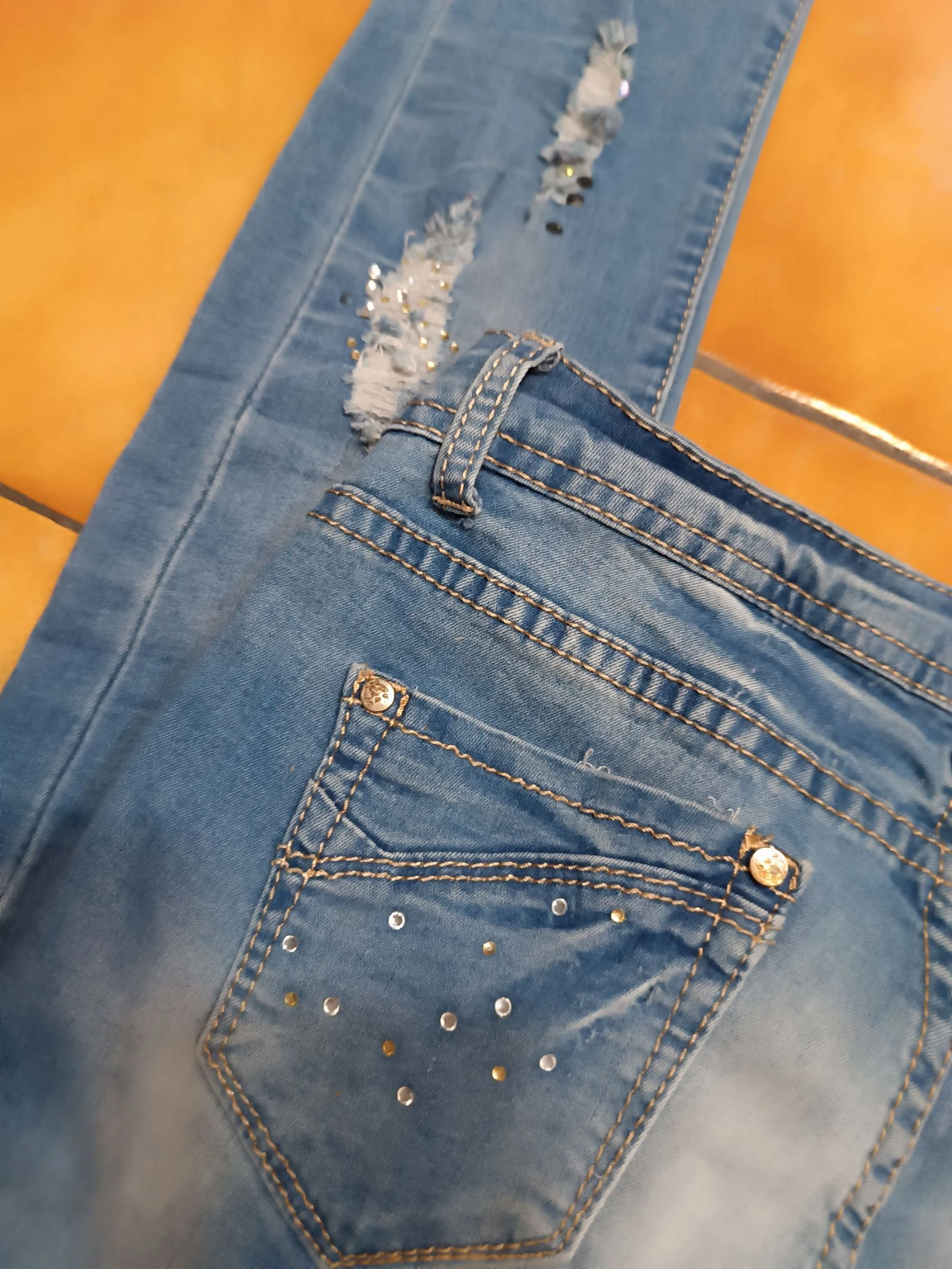 LD Style slim jeans with rhinestone holes - Size XS – photo 8